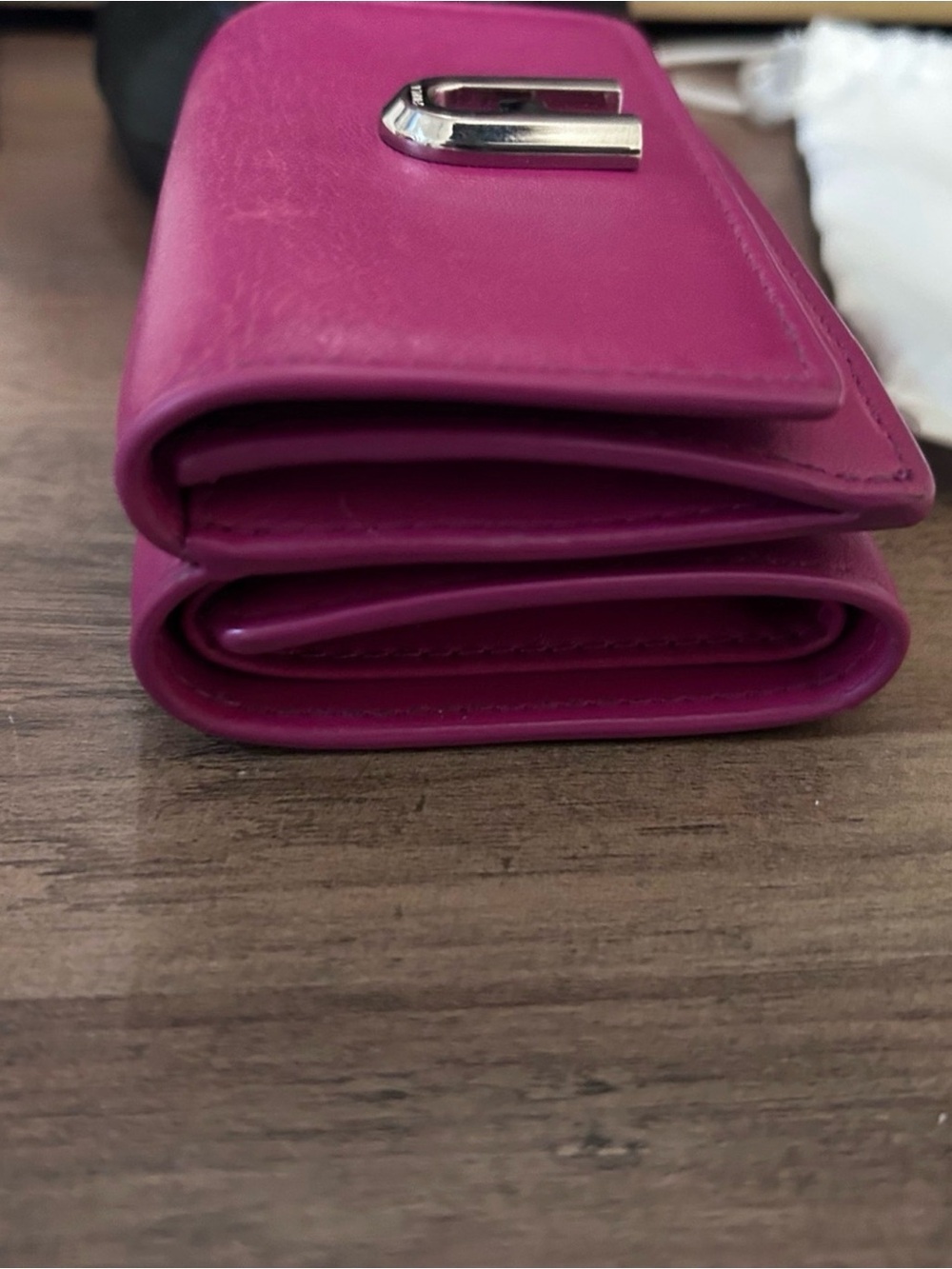 Furla Fuchsia Leather Mini Wallet with Silver Logo includes box and dusty - Picture 7 of 8
